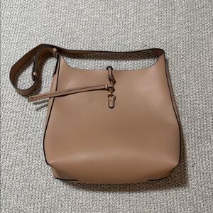 Minimalist Shoulder Bag in Tan with Gold Accent